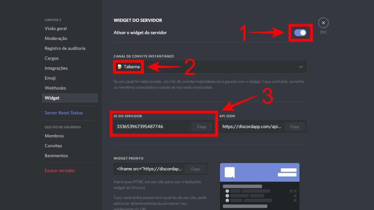 Como obter ID do Discord para habilitar meu Widget